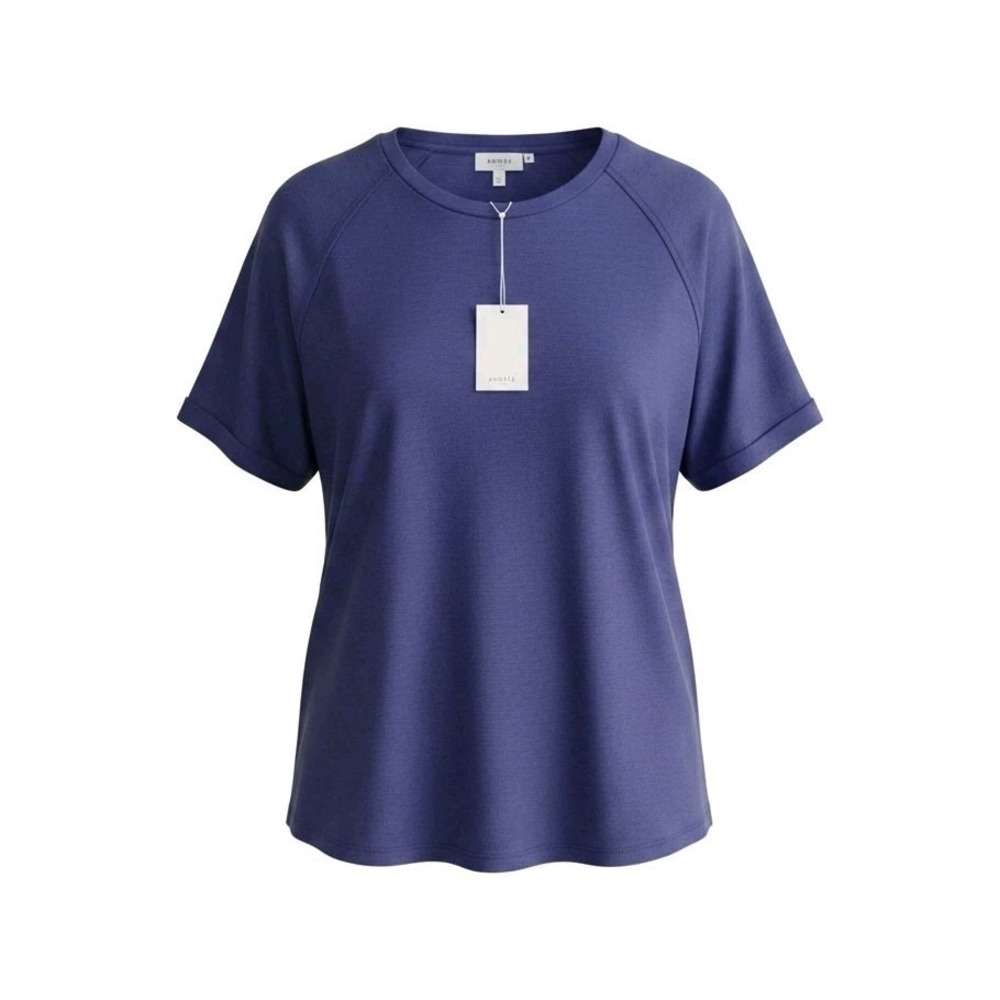 Andree By Unit Women's Blue Solid Knit Round Neck Short Sleeve Pullover Tee S